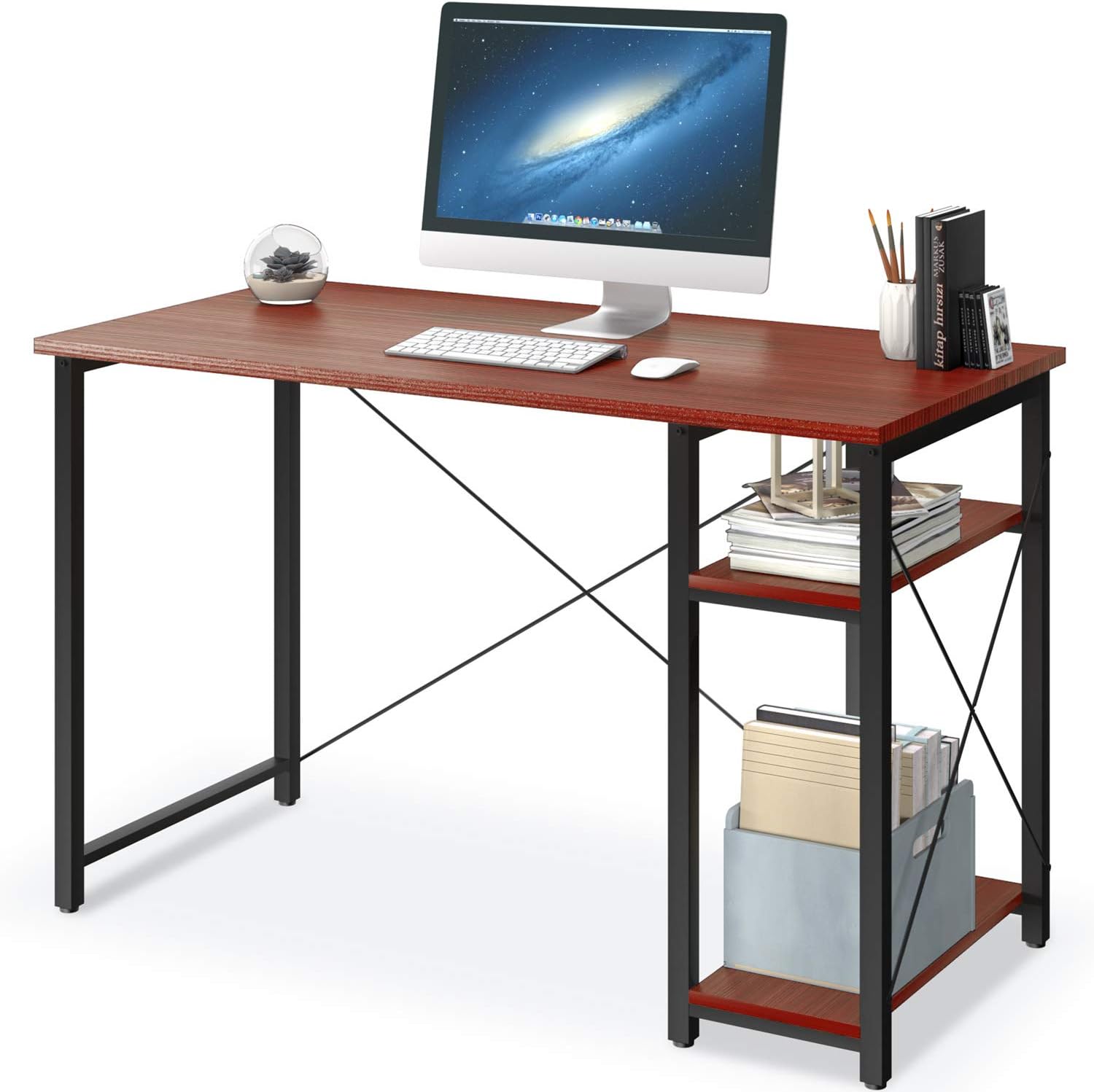 Home Office Computer Desk with Shelves,39 inch Modern Sturdy Desk,Writing Desk with Storage Shelves,Teak