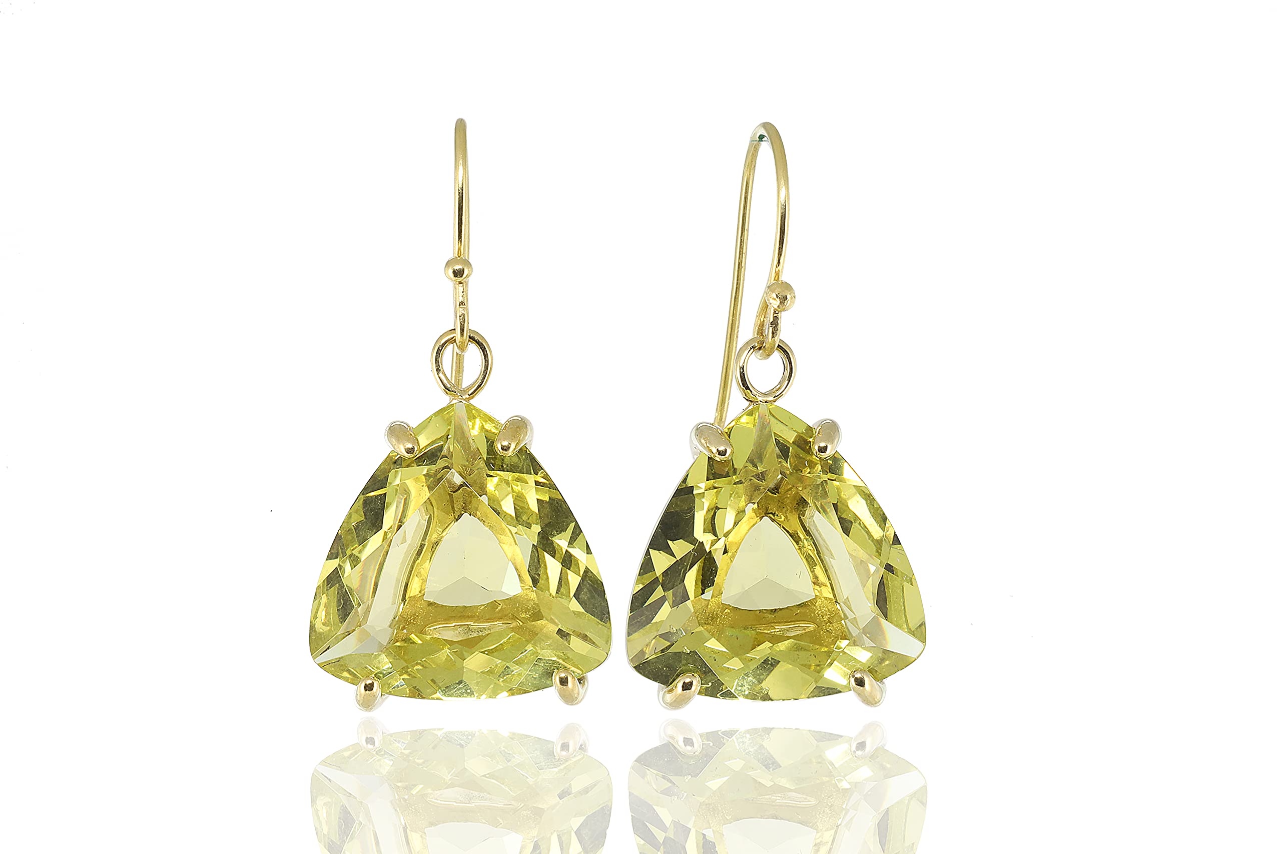 Pendientes de Plata de Ley - Corte Trillón Cuarzo Limón - Gema en Forma de Triángulo - Engaste de 4 Puntas - Pendientes Colgantes Largos - Joyería de Moda y Alta Calidad