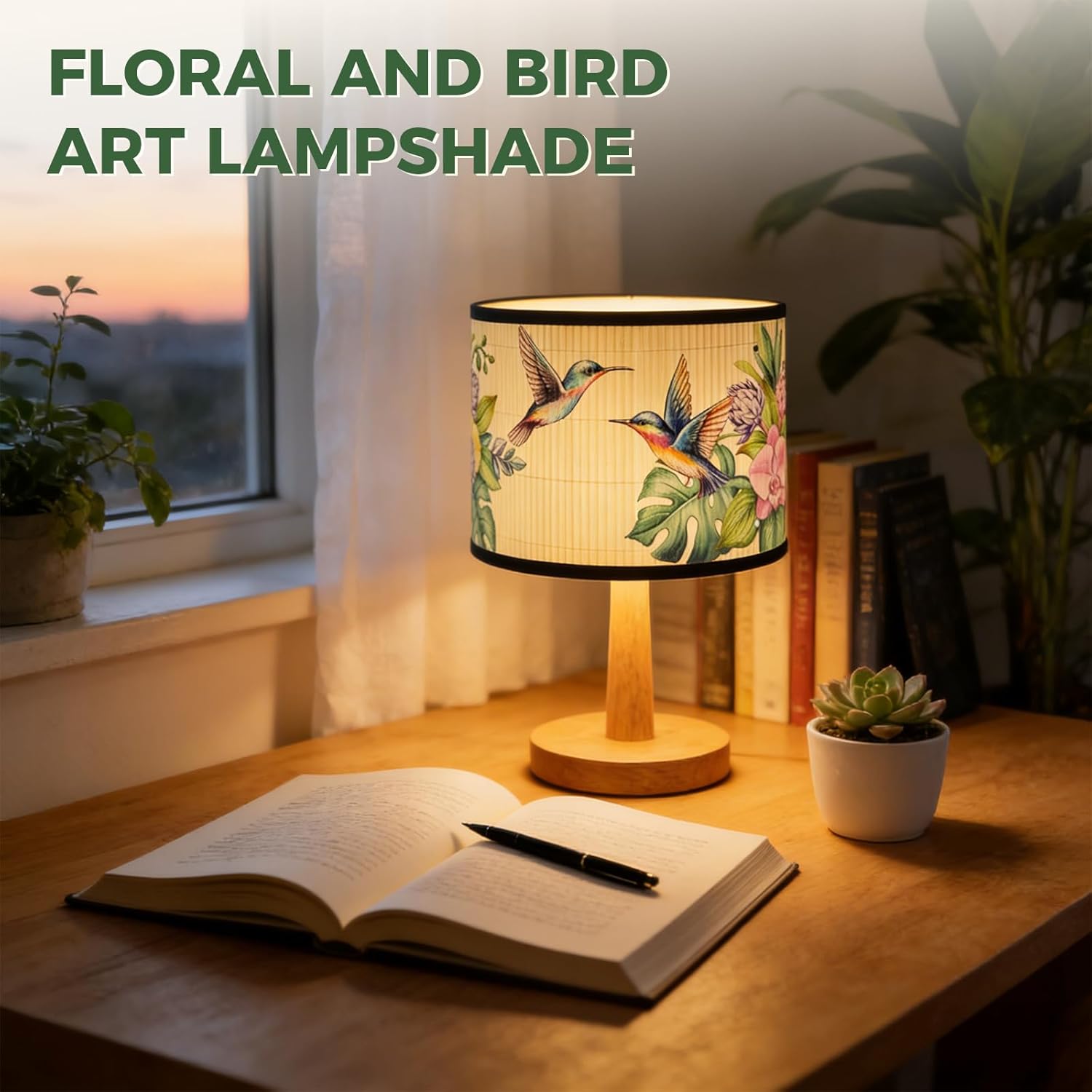 Bamboo Shades，E27 11.8×11.8×7.9inch Bamboo Lampshade,Featuring Tropical Motifs and Floral-Bird Designs.For Replacing Lampshades on Chandeliers and Floor Lamps.