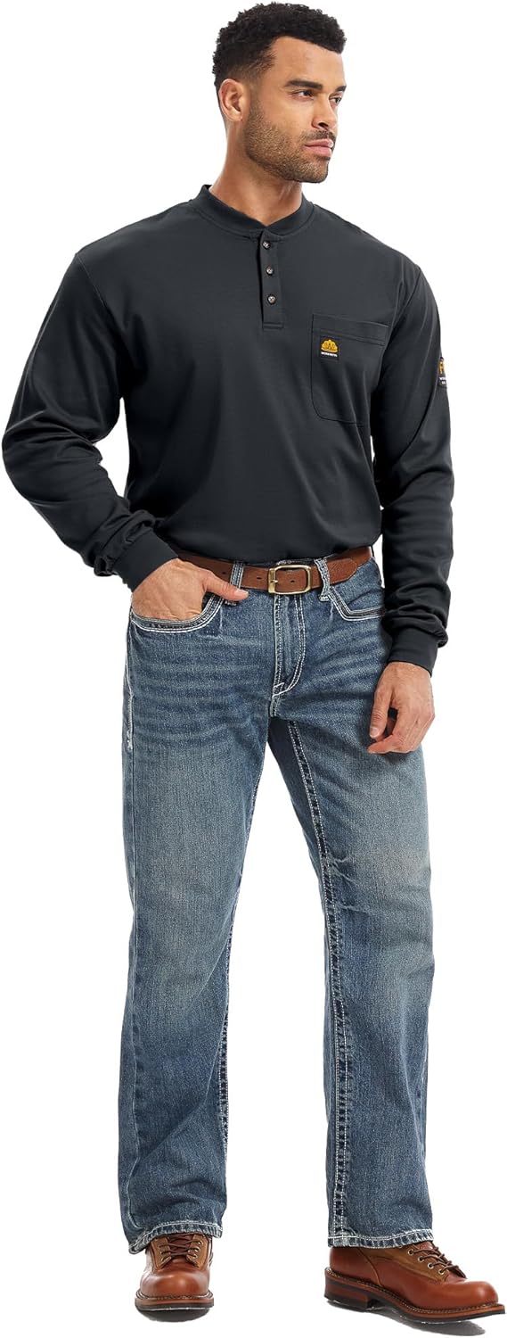 WORKWEYA 6.5oz Flame Resistant Henley Shirt 100% Cotton Lightweight FR Shirts for Men - Image 5