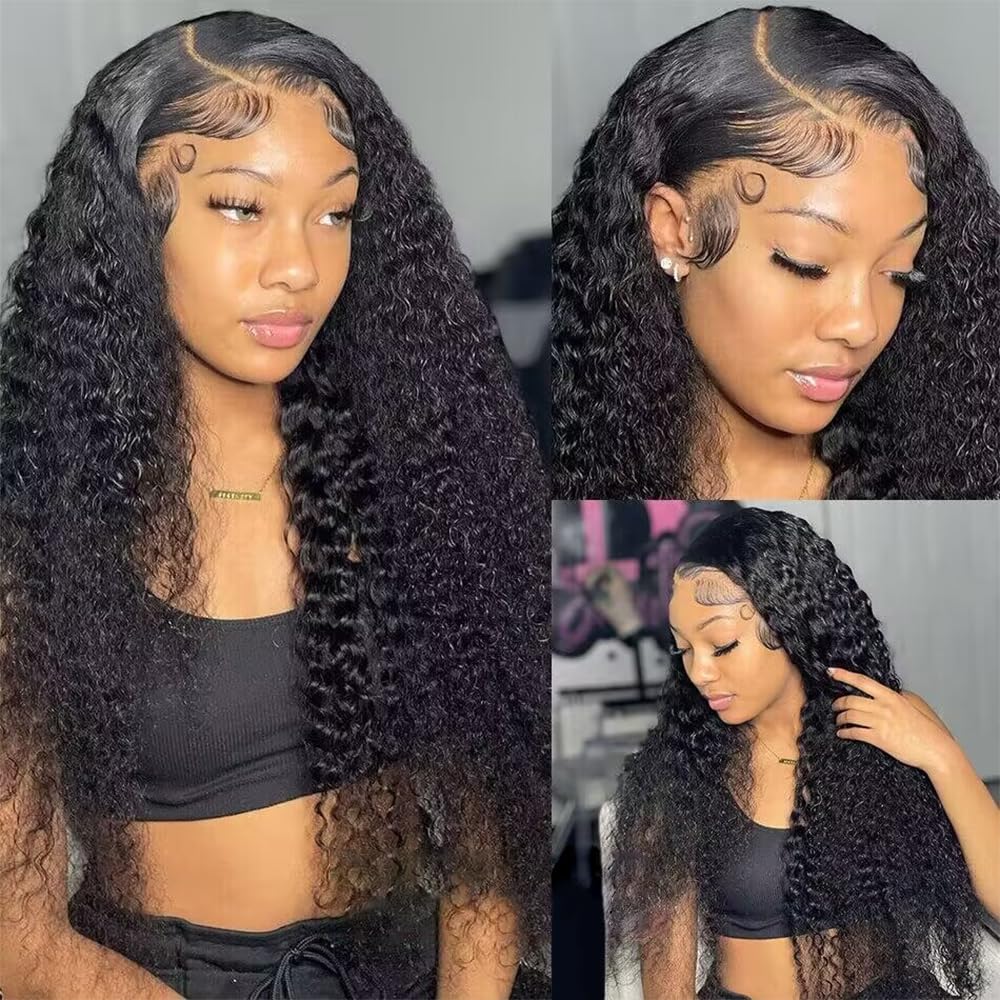 Pretess 13x6 HD Transparent Lace Front Human Hair Wigs For Black Women Mongolian Deep Wave Lace Front Wig Human Hair Pre Plucked Deep Wave Frontal wig Full And Thick (20inch)