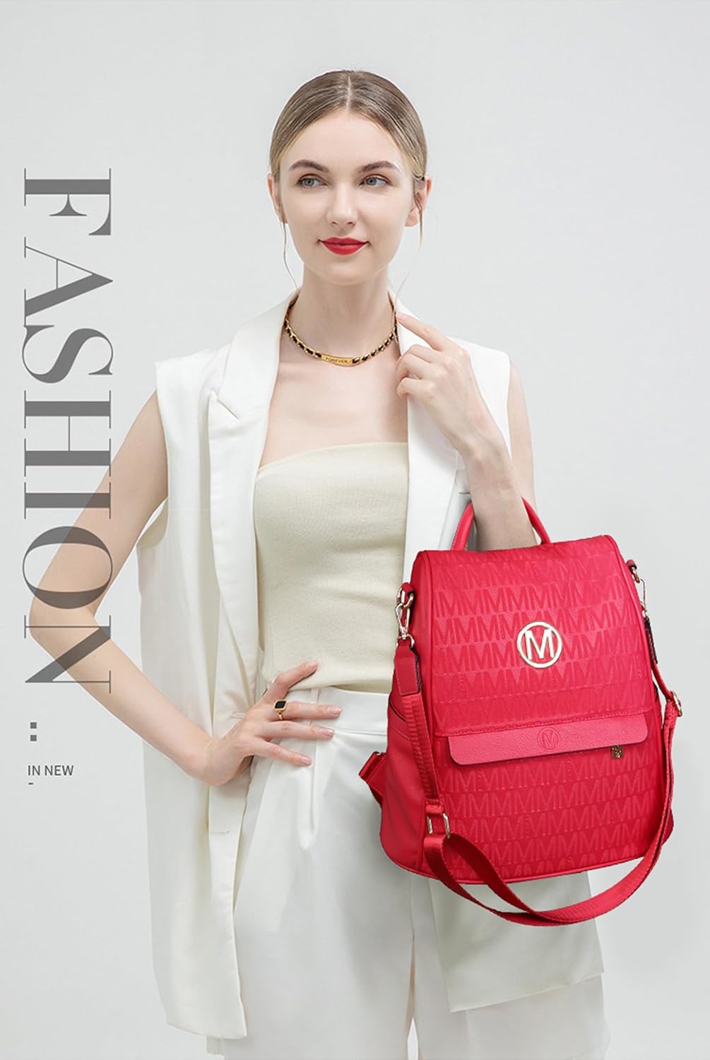 MKP Women Fashion Backpack Purse Multi Pockets Signature Anti-Theft Rucksack Travel Ladies Shoulder Bag Handbag 2Pcs - Image 5