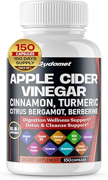 Apple Cider Vinegar Ceylon Cinnamon Turmeric Odorless Garlic Olive Leaf Artichoke Black Pepper -150 Capsules