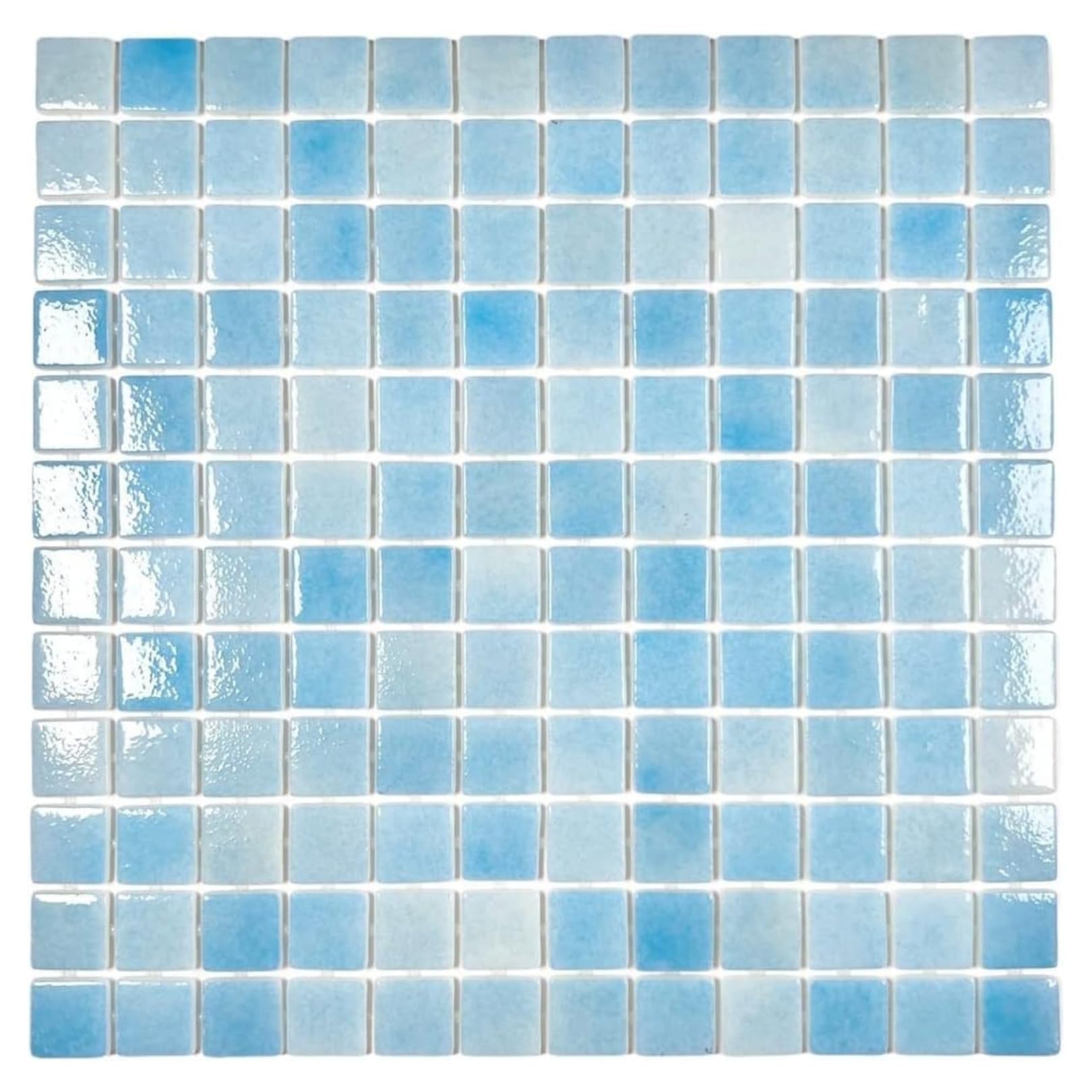 Tenedos Blue Recycled Glass Mosaic Tile Square 7/8 Inch Pattern for Kitchen Backsplash, Swimming Pool Tile, Bathroom Wall, Accent Wall (Not Peel and Stick Tile) (1 Sheet, Sky Blue)