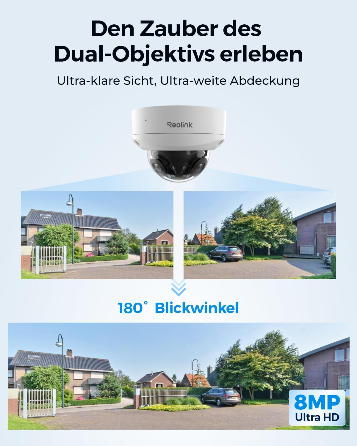 Reolink 4K 180° Dual-Lens PoE IP-Kamera, IK10 Vandalismusschutz,Duo 2V PoE | PoE Überwachungskamera aussen mit Personen-/Fahrzeug-/Tiererkennung, IR-und Farb-Nachtsicht, Zwei-Wege-Audio, IP67 Wetterfest