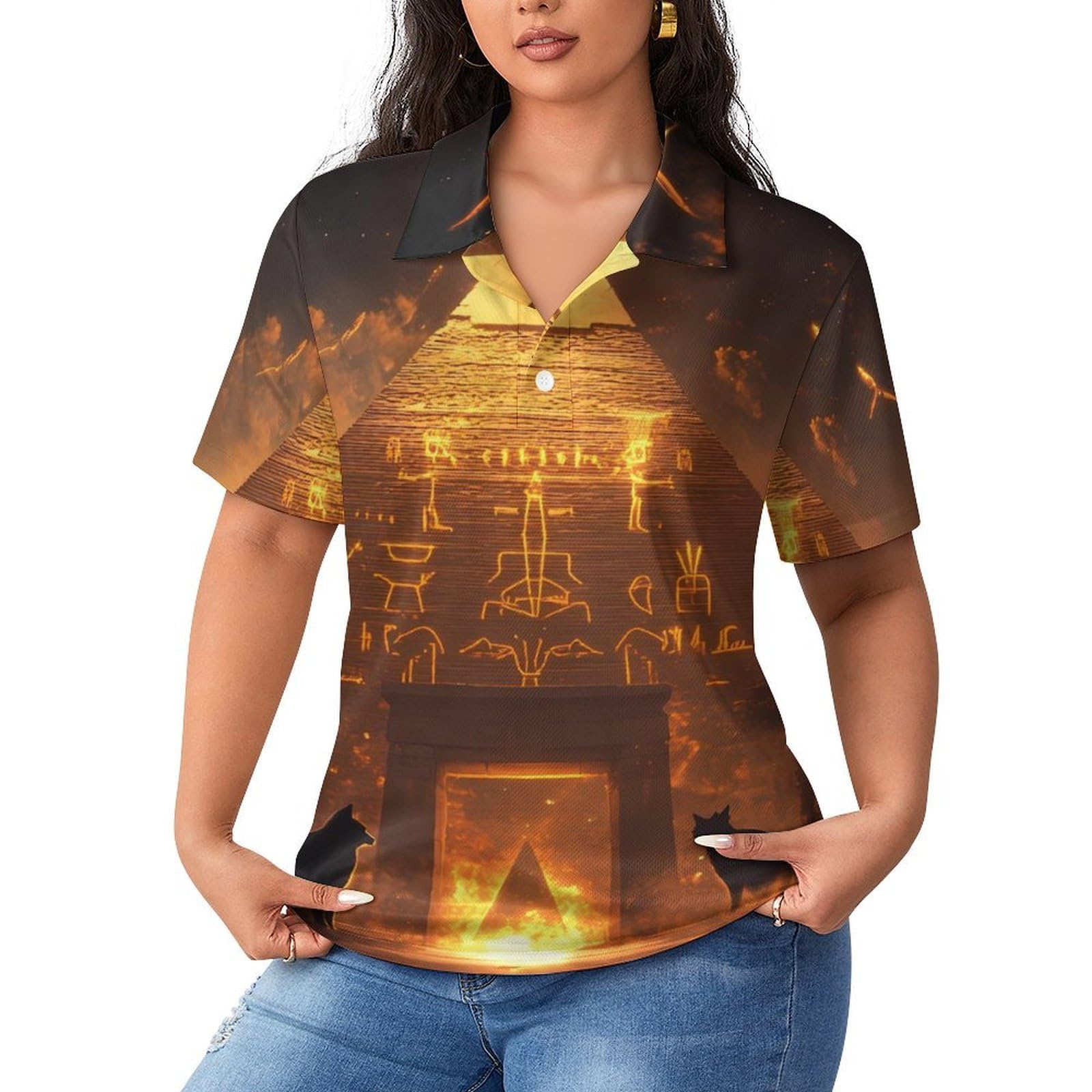 Polo de manga corta para mujer Black Cats Pyramids transpirable contra el calor 8