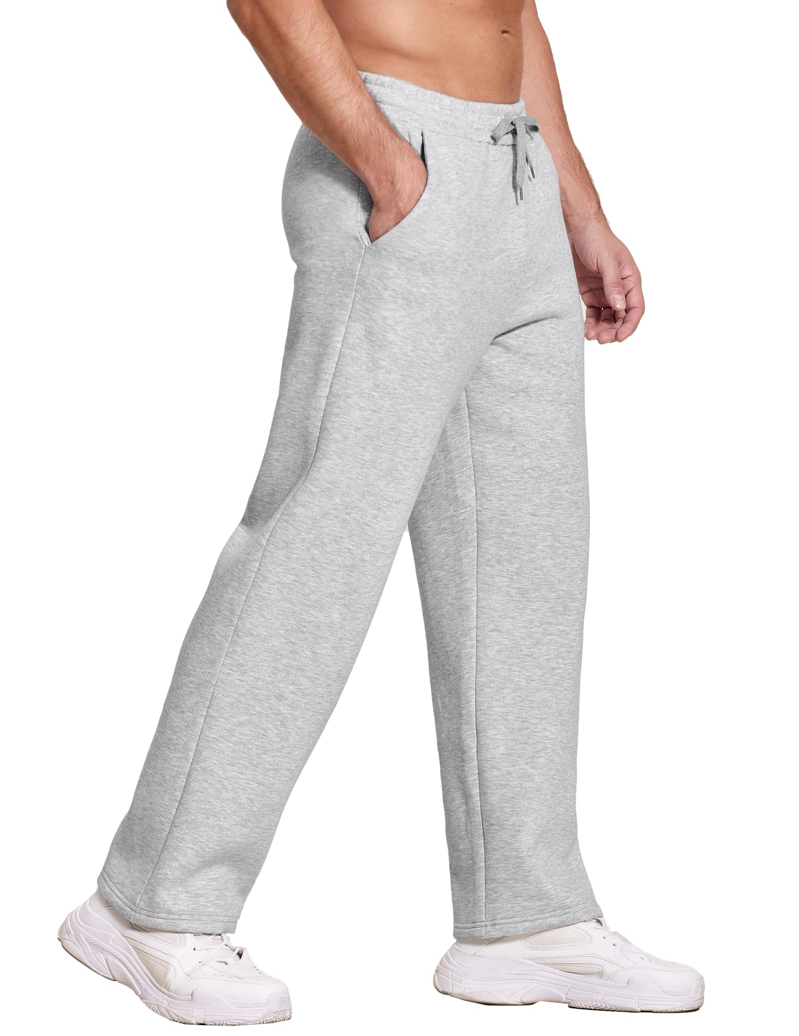 Deyeek Mens Fleece Lined Sweatpants Open Bottom Straight Leg Sweat Pants for Mens Loose Fit Joggers Sweatpants with