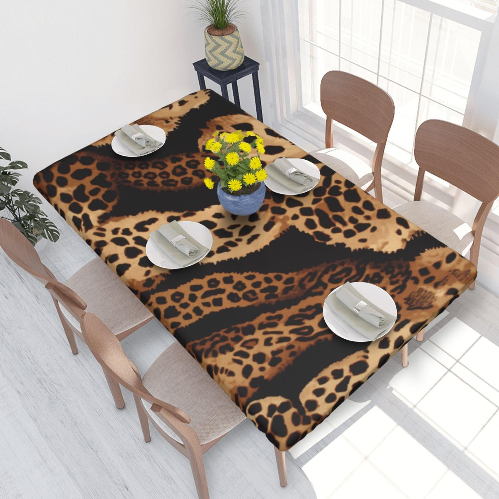 WPKJU Leopard Pattern Printed Tablecloths 4ft Rectangular Table Covers Washable Polyester Decorative Table Cloth for Dining Table Picnic Wedding