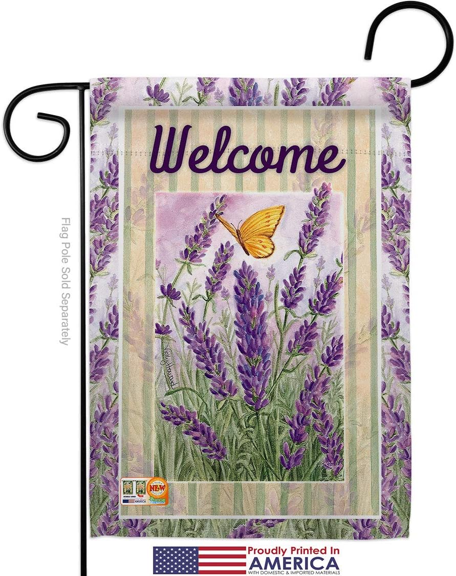 Lavender Garden Flag Set Wood Dowel Floral Sunflower Tulip Rose Orchid Lilies Season Springtime Flower Wreath Small Decorative Gift Yard House Banner Made In USA 13 X 18.5
