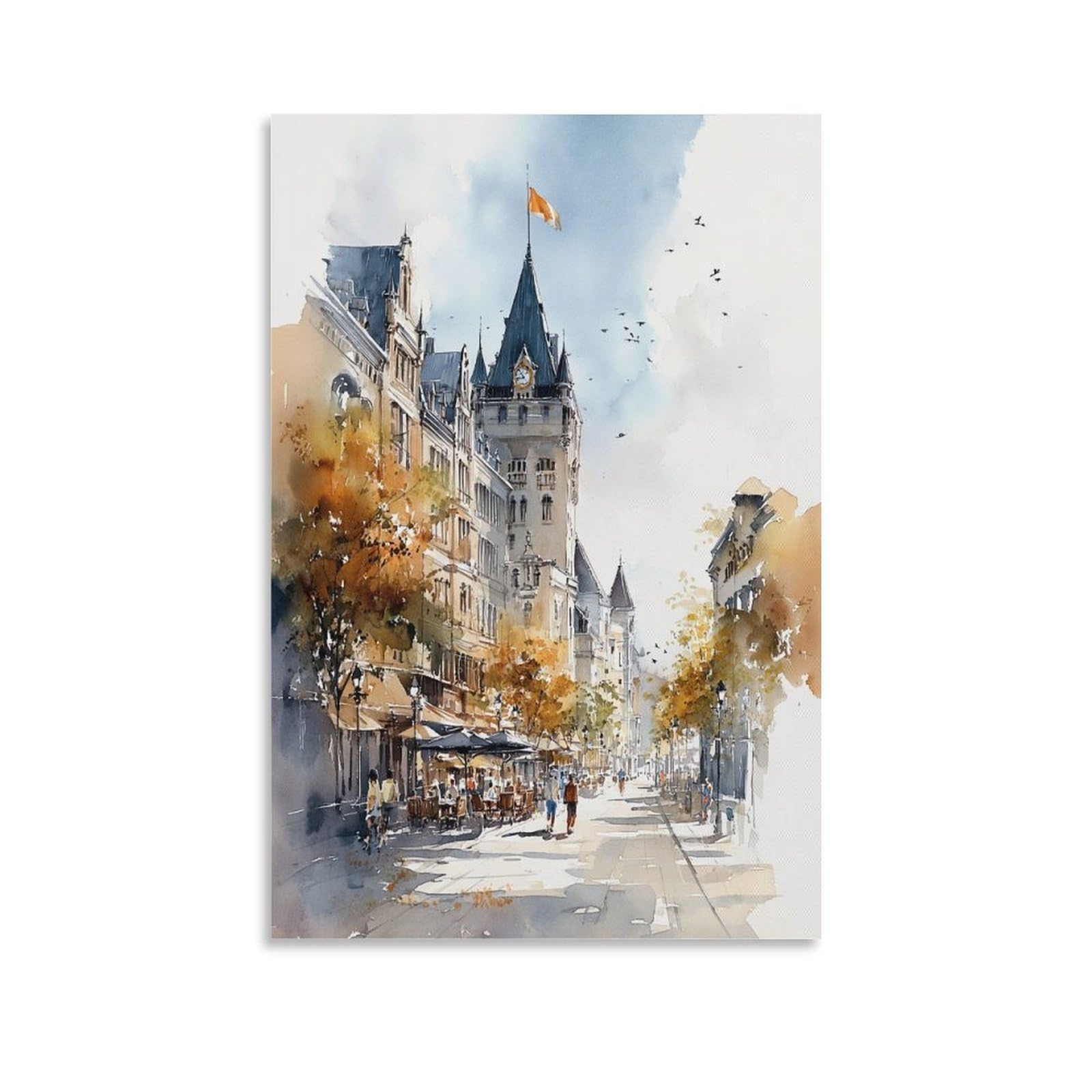 Lcynnh Unframe-Style Montreal Watercolor Print Quebec Cityscape Travel Posters 24X36inch(60X90cm) Vintage Watercolor Canvas Art