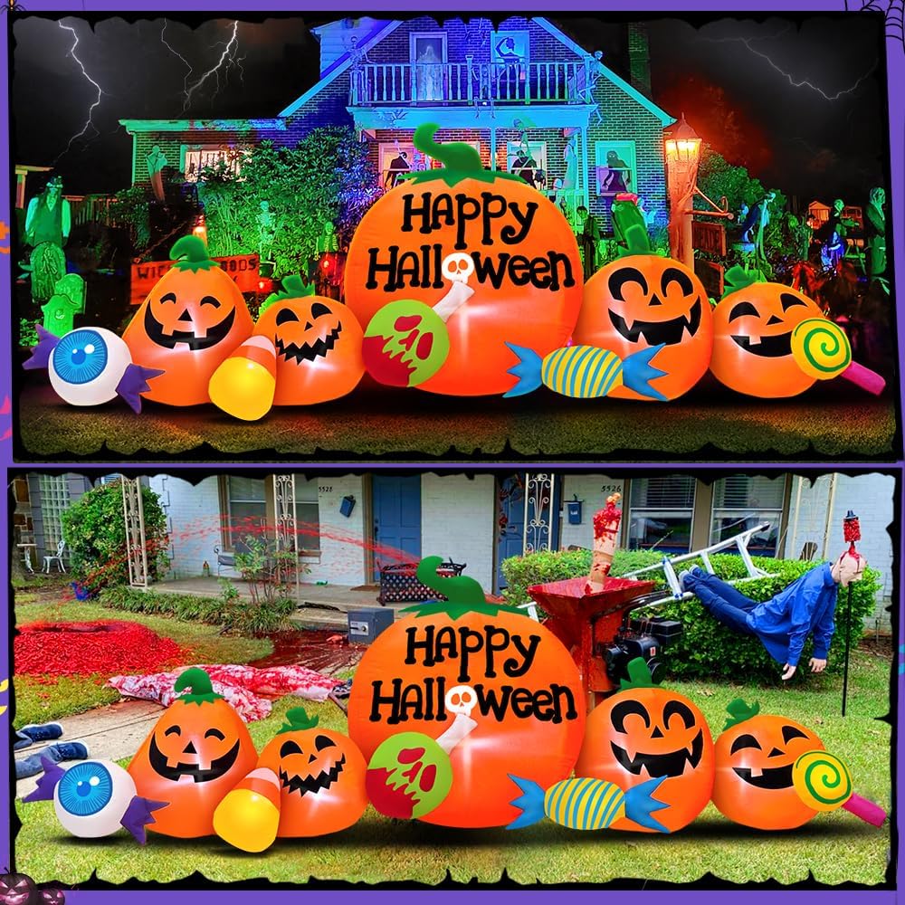 8FT Halloween Inflatable Decorations Outdoor, Halloween Decoration Outdoor Inflatable Pumpkin Combo with LED Blow Up Inflatables for Holiday Garden Yard Lawn Décor