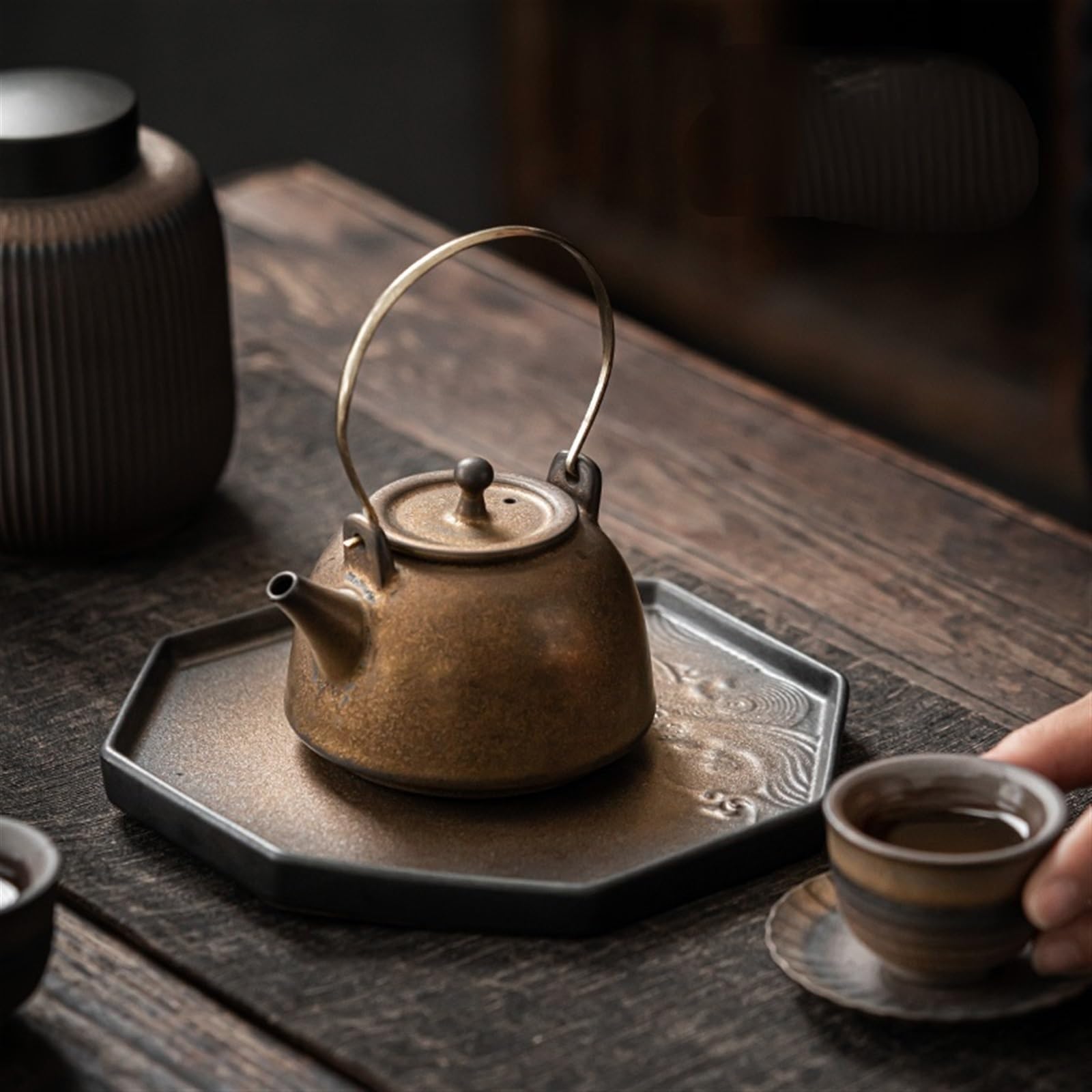 Zestaw do herbaty Gongfu, retro ceramiczna taca na herbatę, chińska taca na herbatę z bańkami mydlanymi, mały stolik do herbaty, zestaw do herbaty Kung Fu, taca na herbatę, jeden dzbanek, dwie filiż