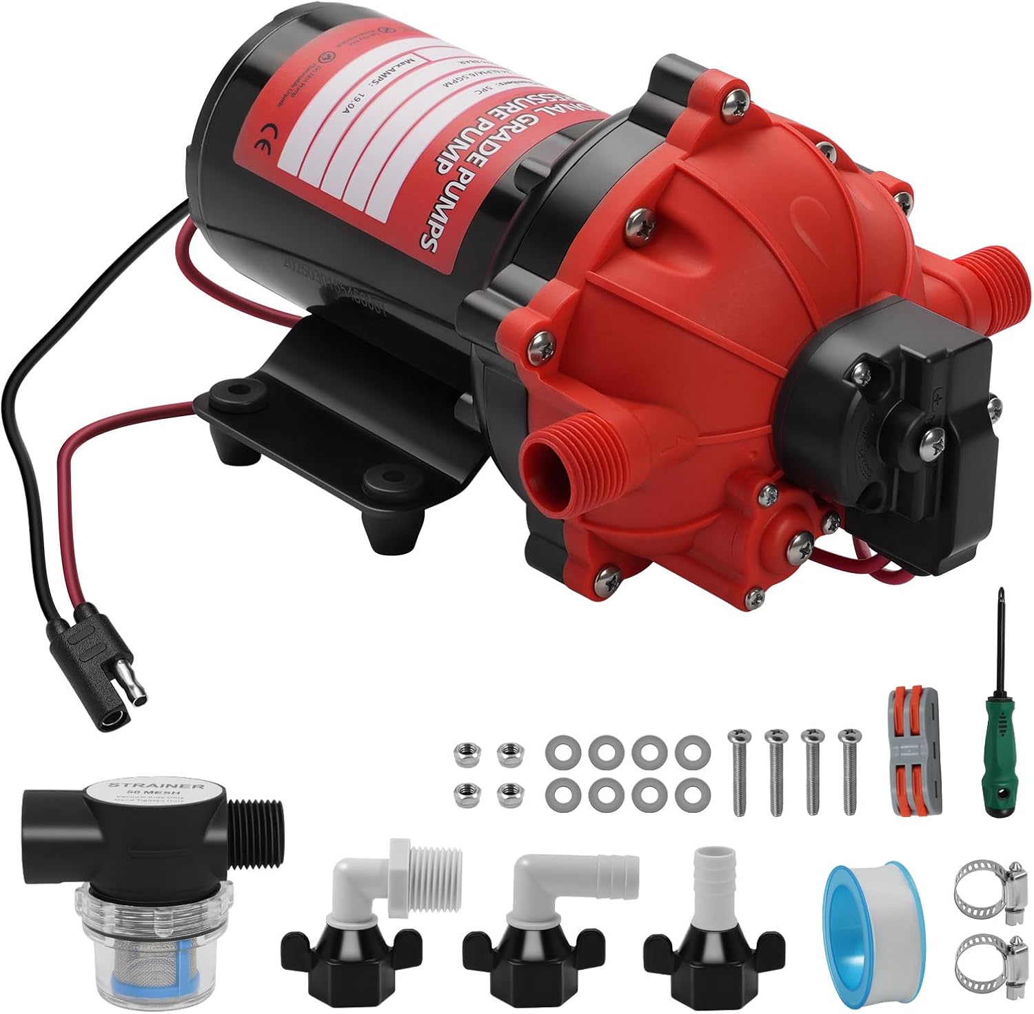 12V DC RV Fresh Water Pump, 7GPM 75PSI Self Priming Water Pressure Diaphragm Pump 12Volt, Five Chamber Fresh Water Transfer Pump for RV Yacht Farmland Marine Garden Agricultural Irrigation（Upgraded）