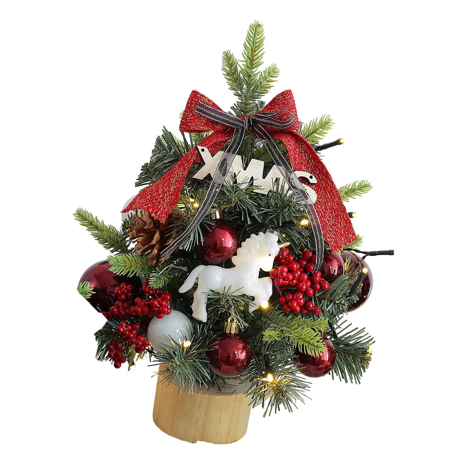 Elnwnnkc Miniature Tabletop Christmas Tree Decorative Tree with LED Lights and Removable Ornament Seasonal Display Accessory Tabletop Christmas