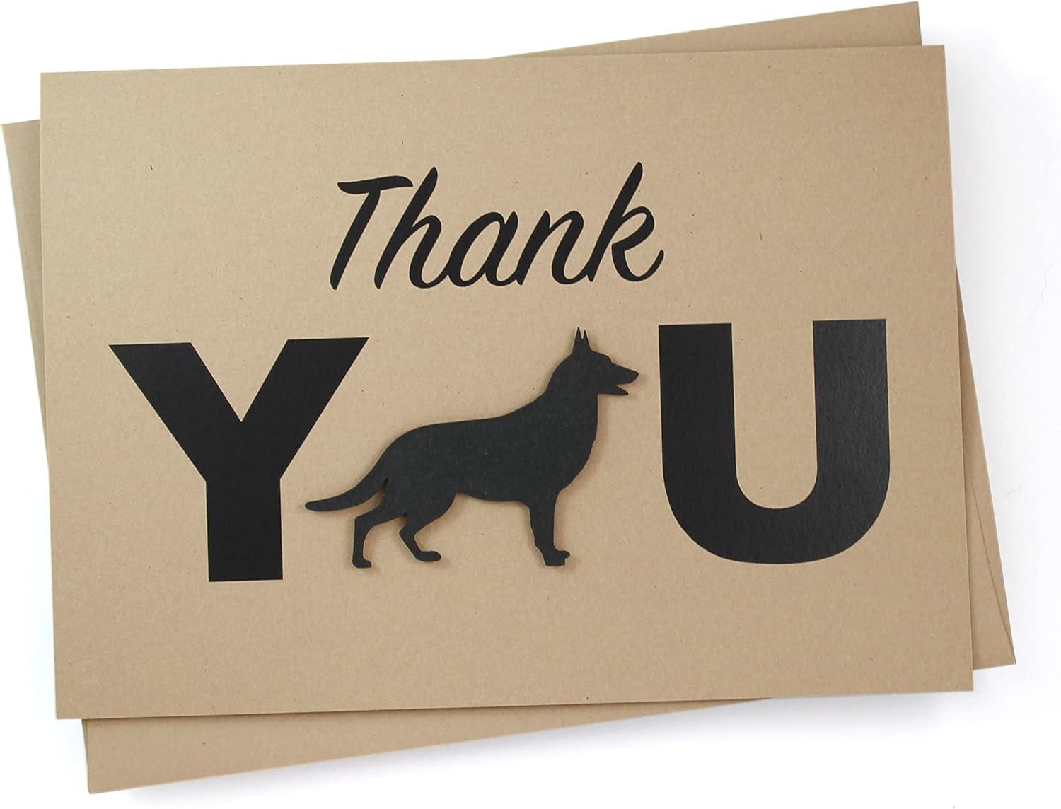 German Shepherd Dog Thank You Greeting Notecards Pack of 10 Handmade 5x7 card black GSD silhouette with envelopes blank inside