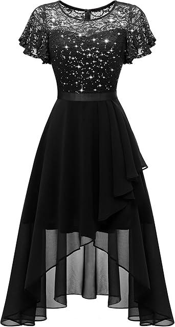 Wedtrend Womens Sparkly Sequin Dress Ruffle Formal Dresses Flutter Sleeve Wedding Guest Dress