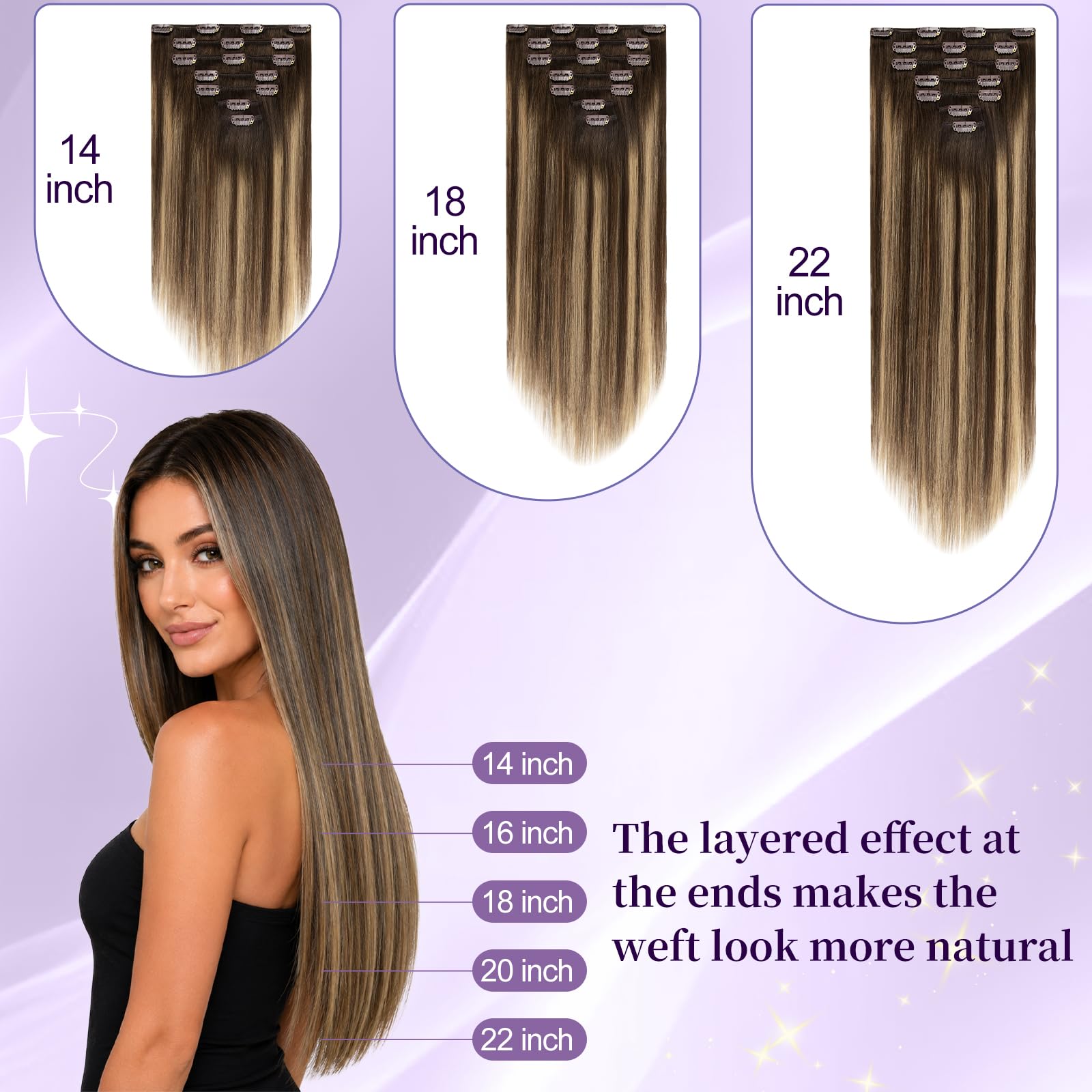 Remy Echthaar Clip in Extensions, Schwarz Menschenhaar #1B 55cm | 120g 7Pcs, Natürliches Schwarz Haar inkl. Klipps, für Volumen & Länge