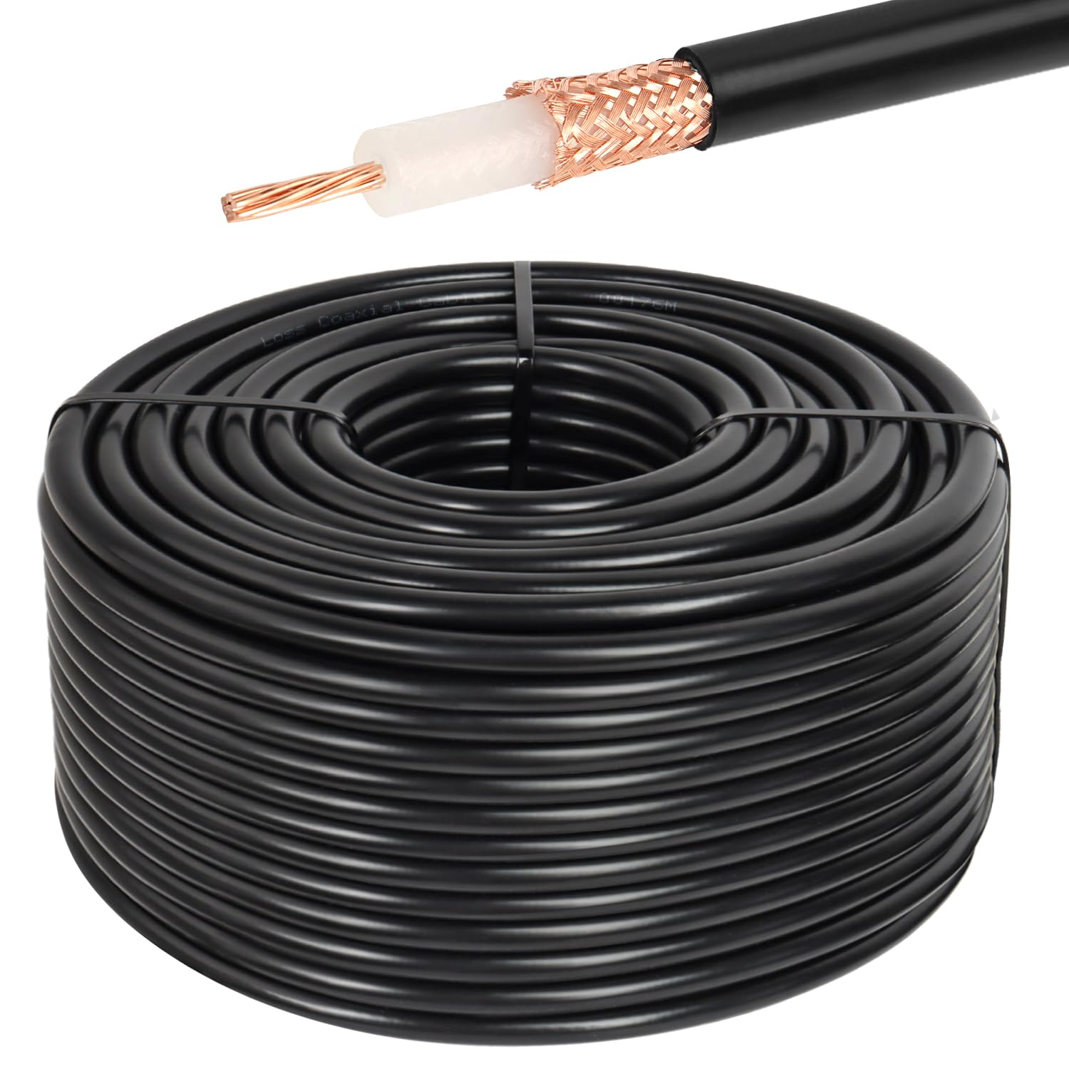 XRDS -RF 200FT RG213 Coaxial Cable, 50 Ohm, Bare Copper, Low-Attenuation, Heavy Duty, Outdoor Indoor, AWG 7, BCS, for High-Frequency Applications,