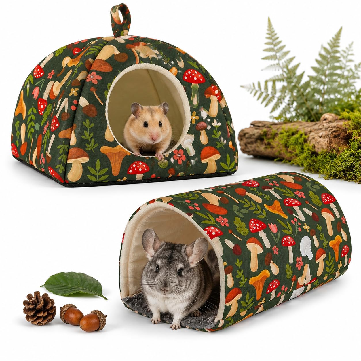 OLRWSLG Guinea Pig House & Tunnel Set Guinea Pig Bed House Cave Cozy Hamster Rabbit Hideout Hamster Houses Washable Small Animal House Cage Accessories for Chinchillas Ferrets Dwarf Rabbits
