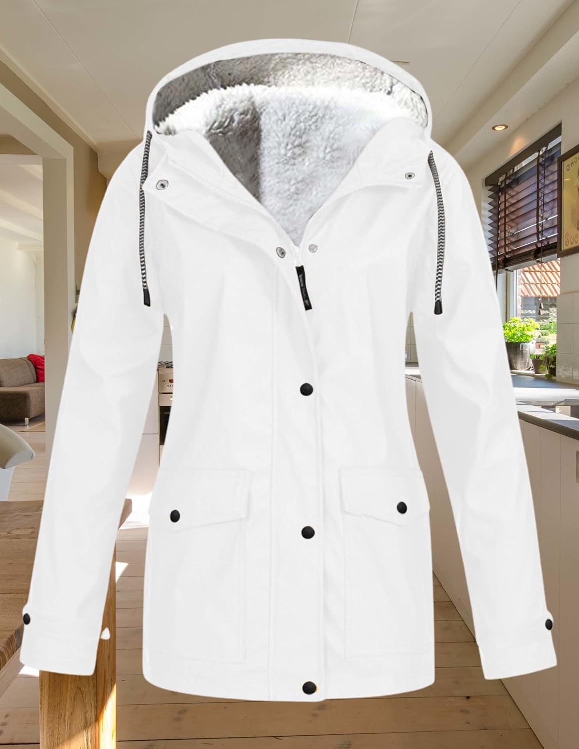 LIZALIG Women Waterproof Rain Jacket - Fall Winter Outdoor Sports Hooded Trench-style Windbreaker Parka Solid Zip Up