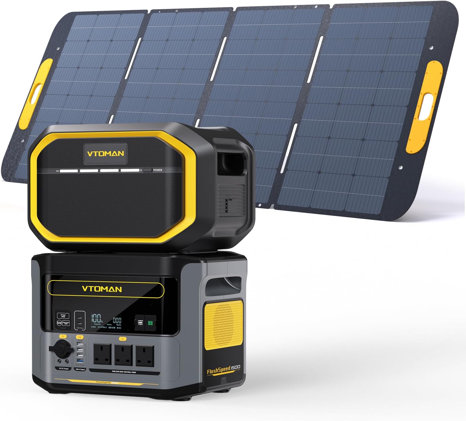 VTOMAN FlashSpeed 1500 Portable Power Station Bundle with Extra Battery & 400W Solar Panel Included - 1500W/3096Wh Solar Generator LiFePO4 Battery Power Station for Camping, RVs, Home Backup