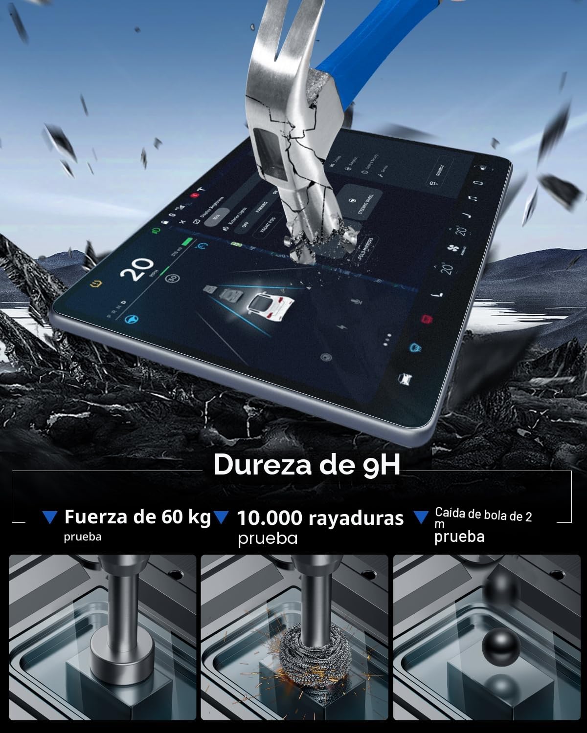 2 Piezas 15,4" + 8" Protector de Pantalla para Tesla Model 3 2024-2026 y Model Y 2025, Vidrio Templado 9H Mate Antirreflejo Frontal Y Trasero con Kit de Instalación