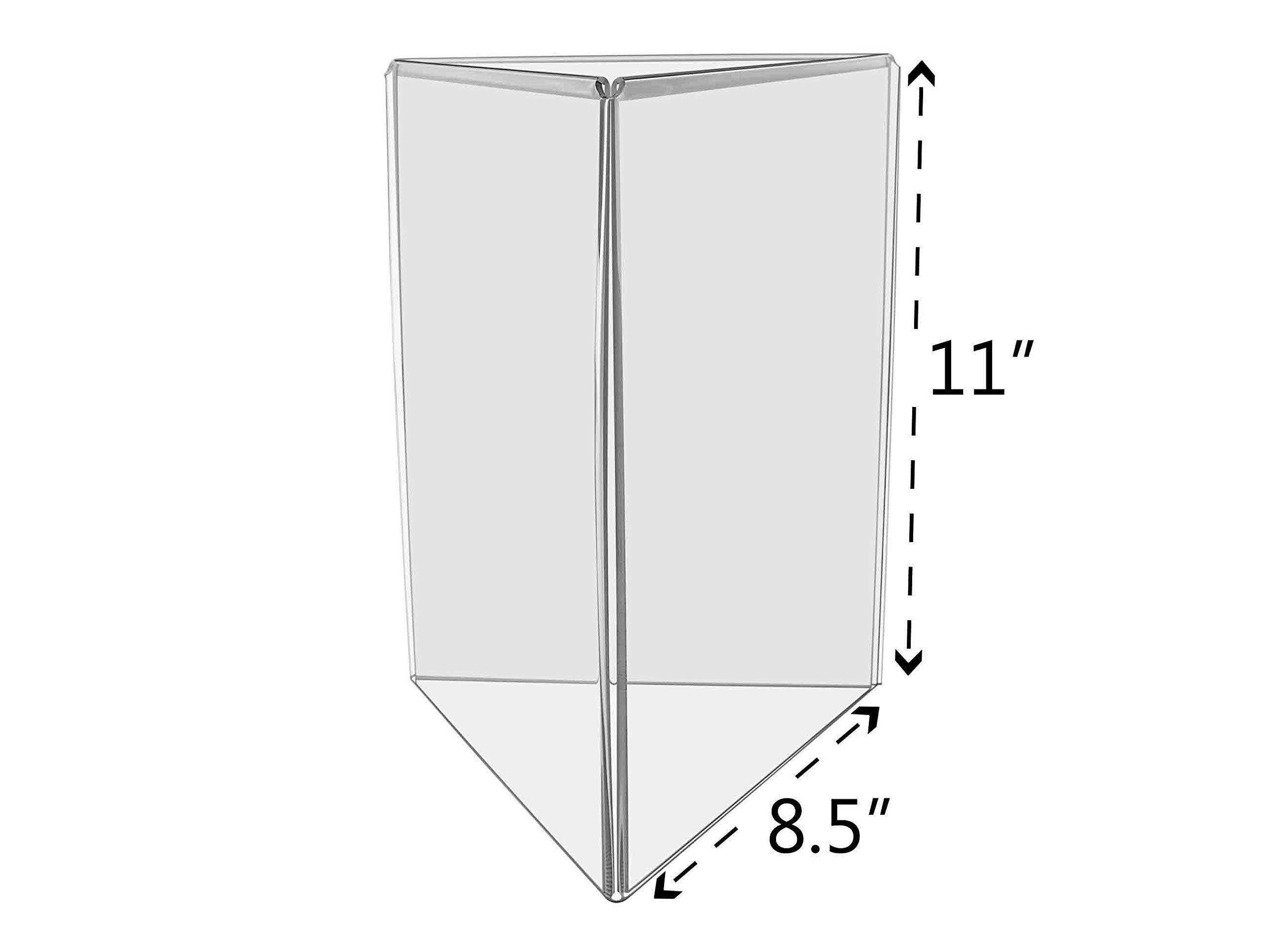 Sign Holder 3 Panel Triangle Shape Table Tent Each Side Holds 8.5