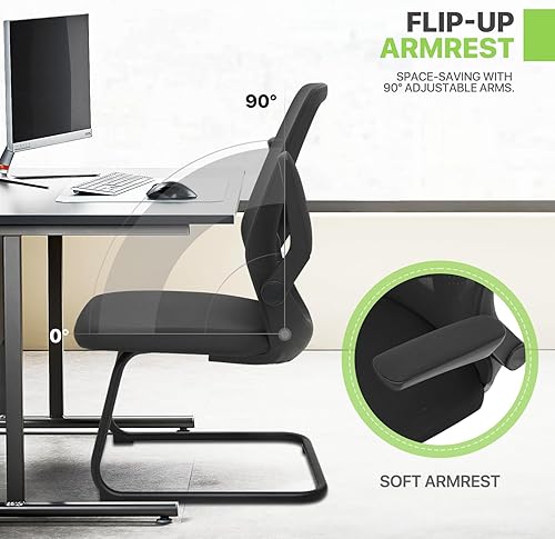 Miniatura 4 de Magshion Silla de oficina para invitados con soporte lumbar y reposabrazos deslizables, malla de malla de respaldo medio, serie de rejilla de aire