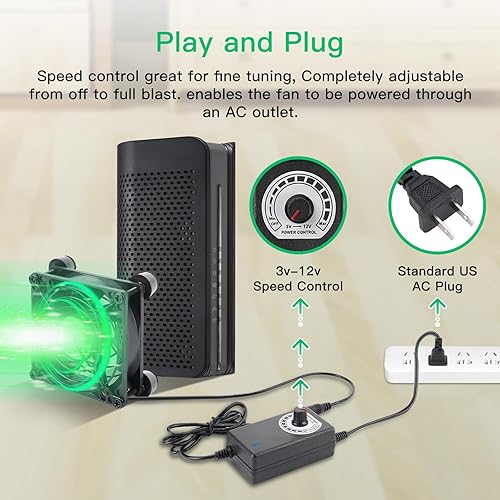 Miniatura 4 de Ventilador de computadora de 3.150 in x 0.984 in con enchufe de CA, ventilador de velocidad variable de 110 V a 220 V para receptor amplificador DVR