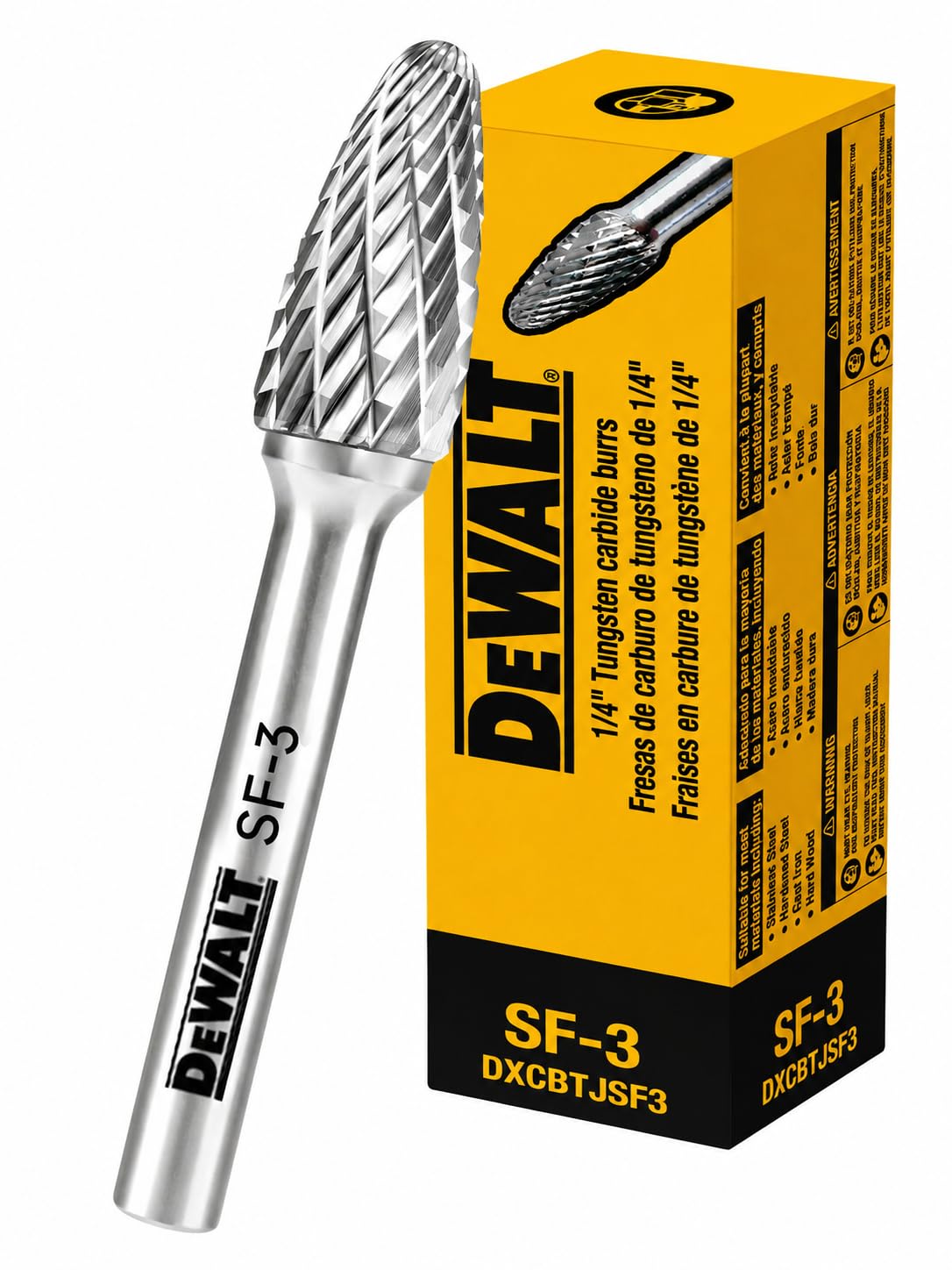 Single DEWALT Tungsten Carbide Burr Size SF-3 with 1/4" Shank for Tough Metalworking (DXCBTJSF3)