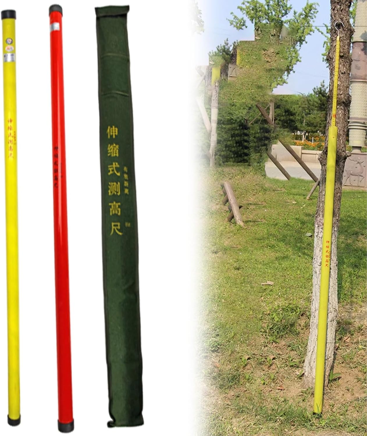 Telescoping Measuring Rod 19.7ft/6m - Portable Ranging Stick with Carrying Bag, Insulated Epoxy Resin Height Stick for Site Surveying, Durable & Lightweight (Ye