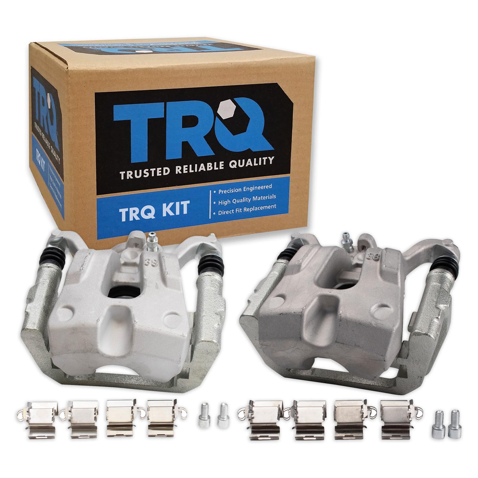 TRQ Rear Brake Caliper Set Zinc Coated Hardware Brackets