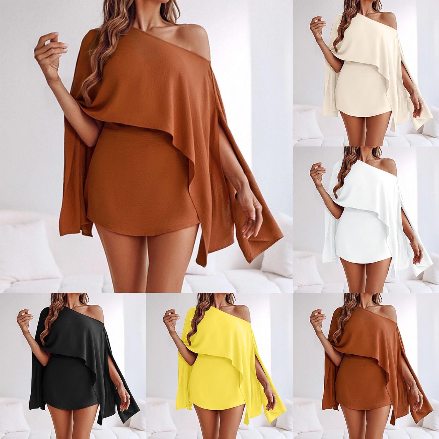 HGps8w 2 Piece Outfits for Women Off The Shoulder Flowy Cape & Camisole Tops & Mini Skorts Matching Travel Vacation Clothes - Image 2