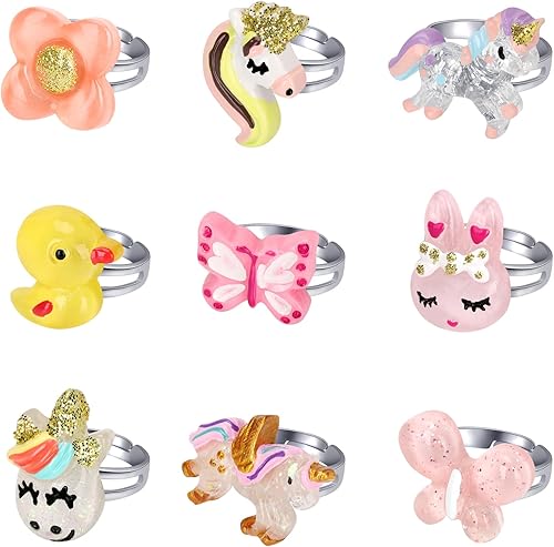 Annilubaby 9 anillos ajustables para niñas de 3 a 12 años  Regalo festivo para niñas de 3, 4, 5, 6, 7, 8, 9, 10, 11, 12 años de edad, anillos en