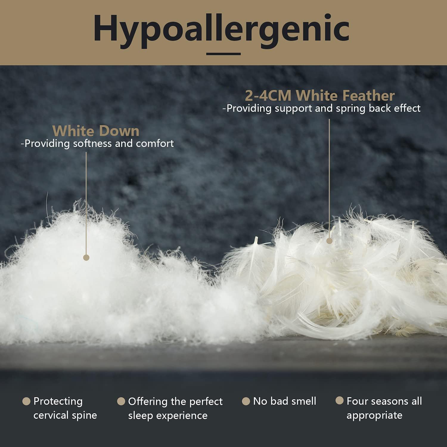 Goose Feathers Down Pillows for Sleeping(2 Pack),Standard(20inx26in)-White Bed Pillow Inserts,100% Cotton Cover,Sleeping Pillows for All Sleepers