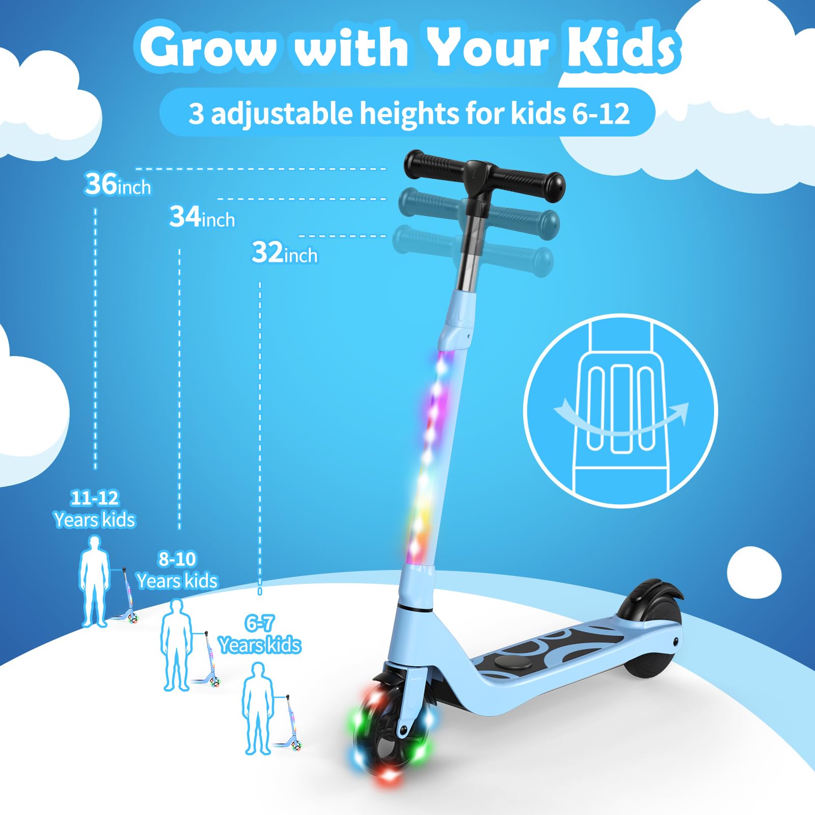 SISIGAD Patinete Eléctrico para Niños 6-12 años, 5.3 Pulgadas
