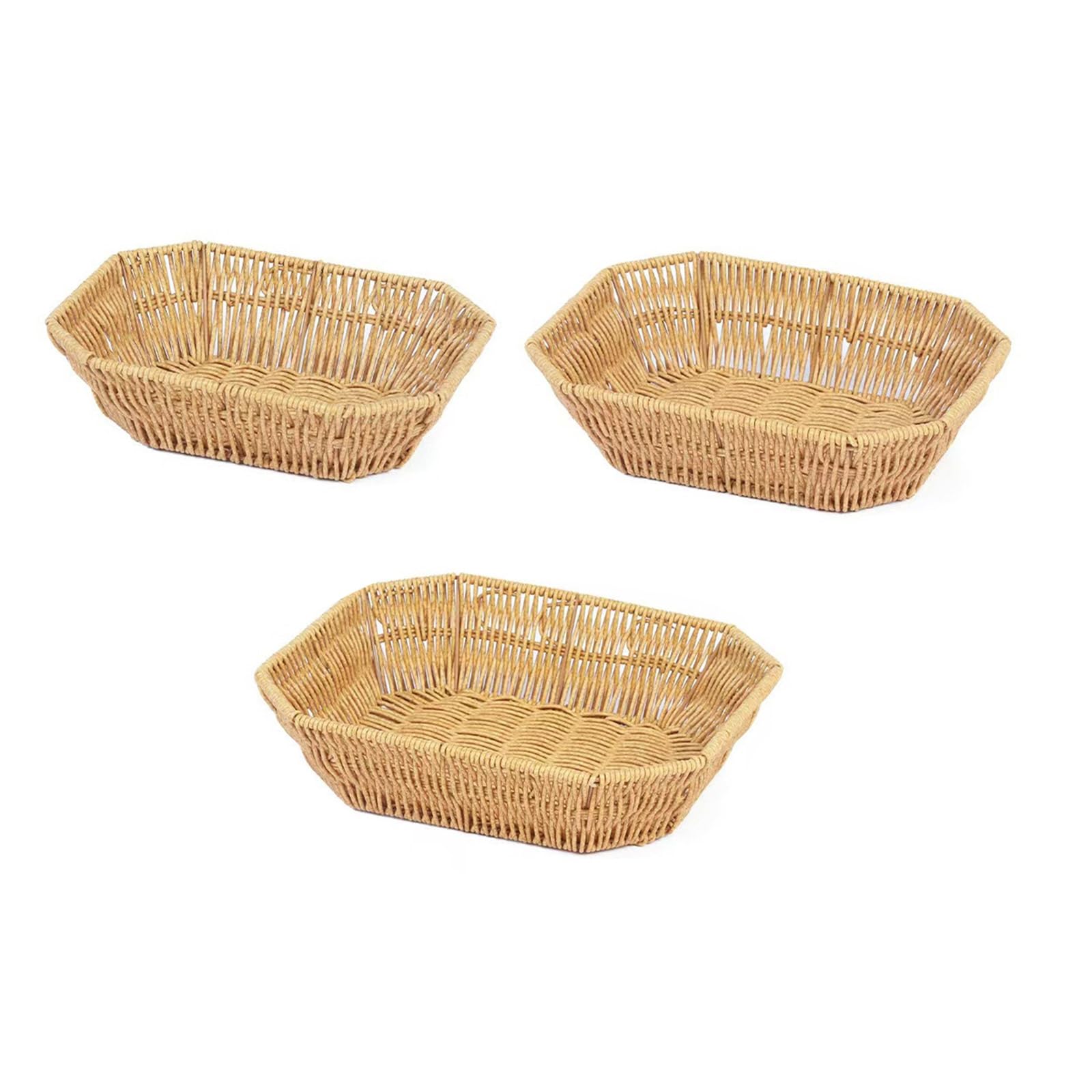 Xjdzineq 3pcs Imitation Rattan Octagonal Fruit Basket Portable Bread Storage Plate Decorative Snacks Tray for Home Desktop Use Fruit Serving Plate