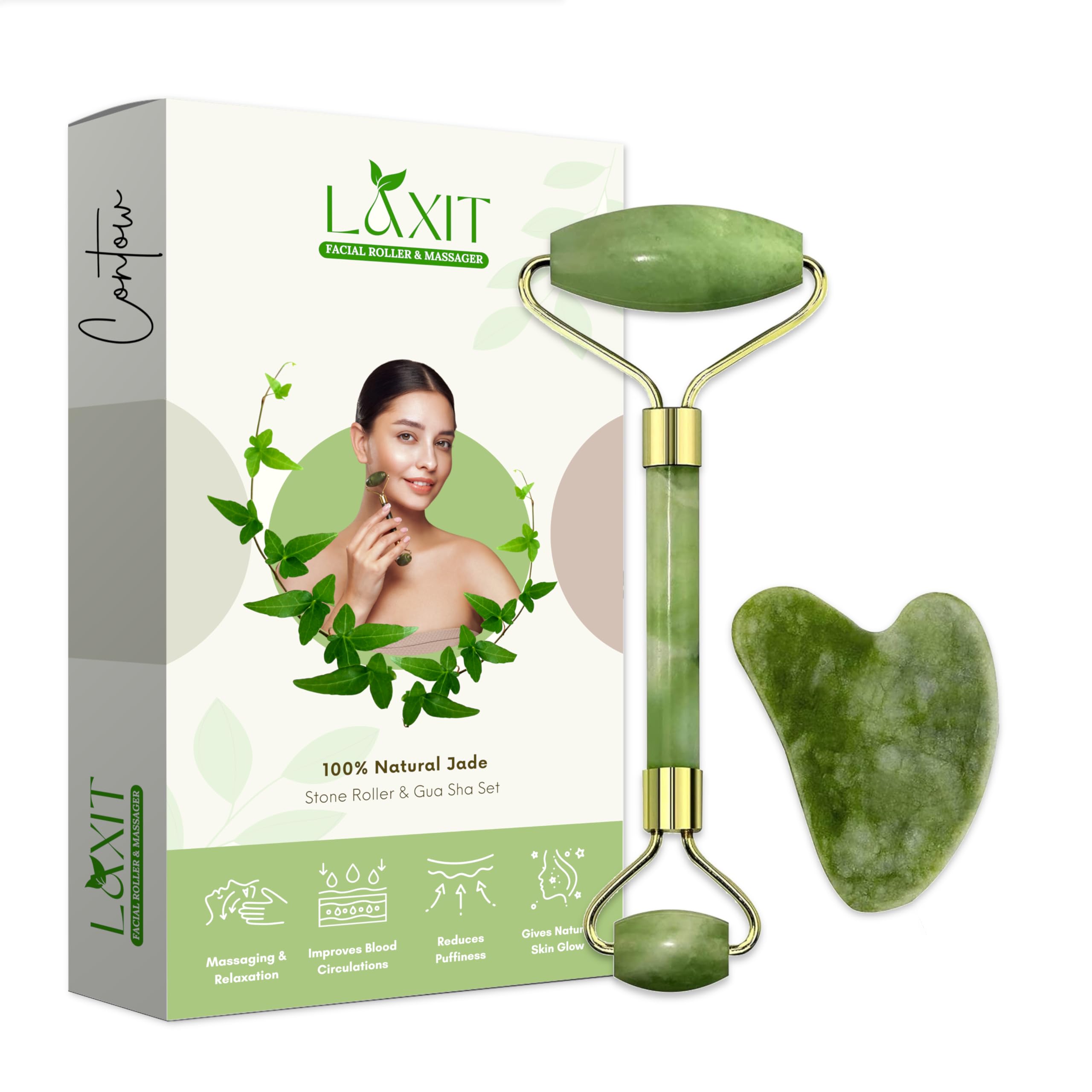 Laxit Enterprise Laxit Jade Roller Massager With Gua Sha Jade Stone Set For Face Women Men 100% Natural Stone Facial Massage Roller Combo Guasha Tool For Daily Skin Care (B098SKSM1N) Amazon Price History, Amazon Price Tracker