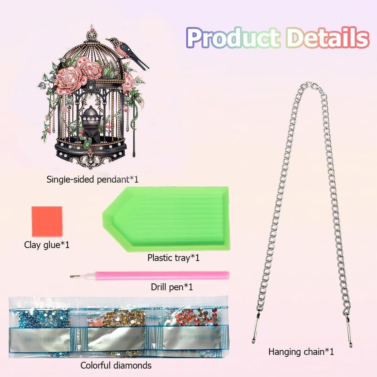 MEIEST Kit per pittura con diamanti da appendere, fai da te con fiori e gabbia per uccelli, decorazione per la casa e regalo (362