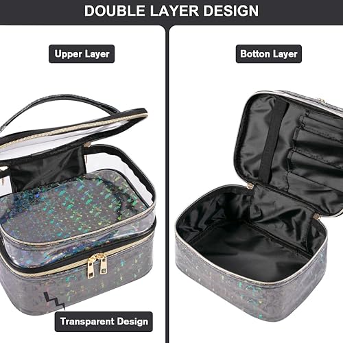 Miniatura 3 de FITINI Bolsas de maquillaje de doble capa de almacenamiento de viaje para cosméticos, organizador de maquillaje, bolsas de aseo resistentes al agua