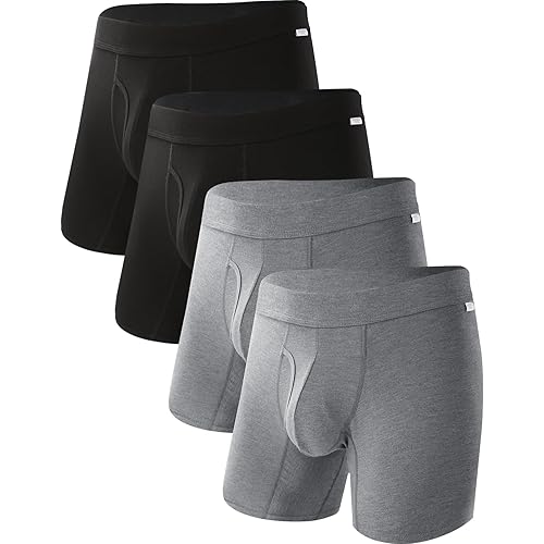 BAMBOO COOL Men's Ultra ComfortSoft Underwear, Moisture Wicking & Breathable No Ride Up Boxer Briefs with Fly, Multipack