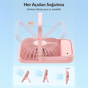 Warmco D1 Masaüstü Vantilatör USB ve Type-C Bağlantılı Taşınabilir Ultra İnce Soğutucu Fan (Beyaz)