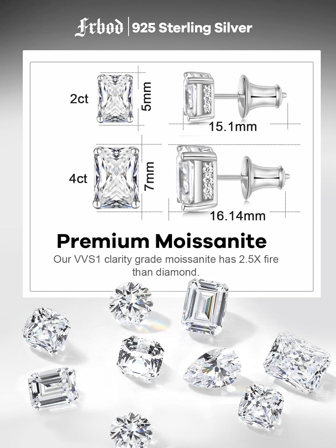 Women’s 2-4 Carat Moissanite Stud Earrings, D Color VVS1 Clarity Oval/Emerald/Pear/Round/Princess Cut Moissanite Earrings with Gold Plated, 925 Sterling Silver Solitaire Studs for Men - Image 4