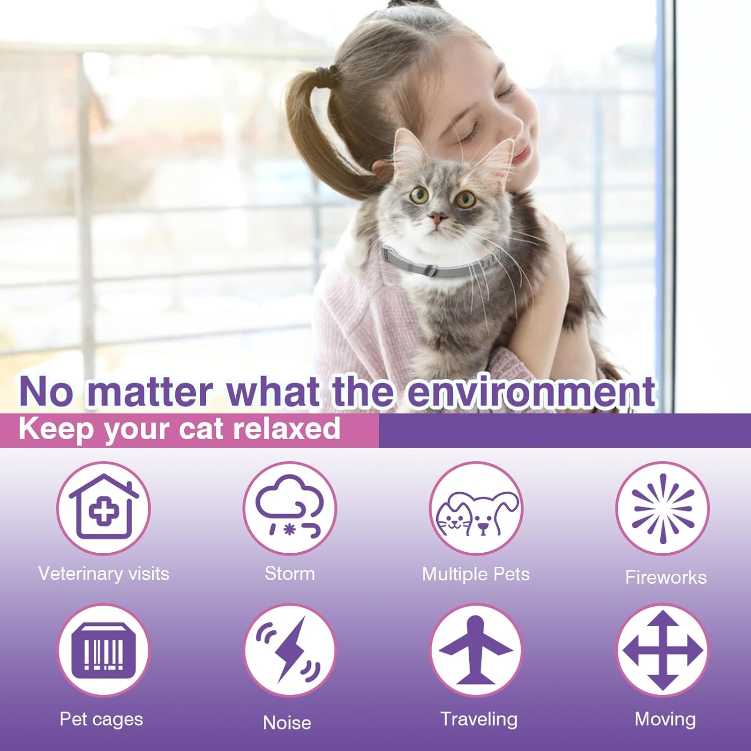 Calming Collar for Cats 4 Pack Cat Calming Collar with Soothing Cat Pheromone Collar Technology Helps Relieve Cats Anxiety Relief Stress Adjustable Fit Long-Lasting 30 Days Grey - Image 2