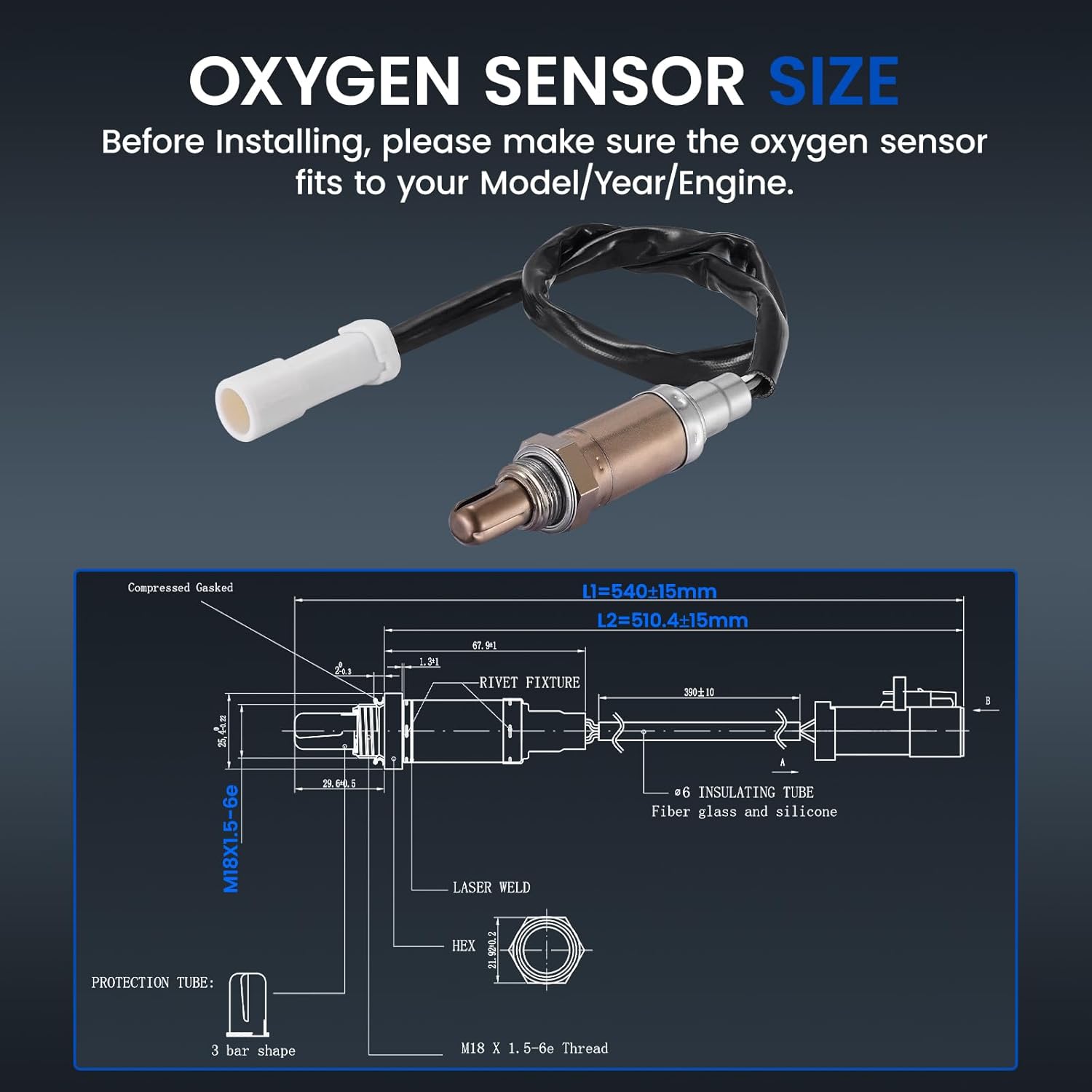 Oxygen O2 Sensor 15718, Compatible with Ford F-150/Expedition/Econoline, Compatible with Lincoln Navigator/Town Car, Ranger/Explorer, Oxygen Sensor Replaces ZZM518861A, 1PCS