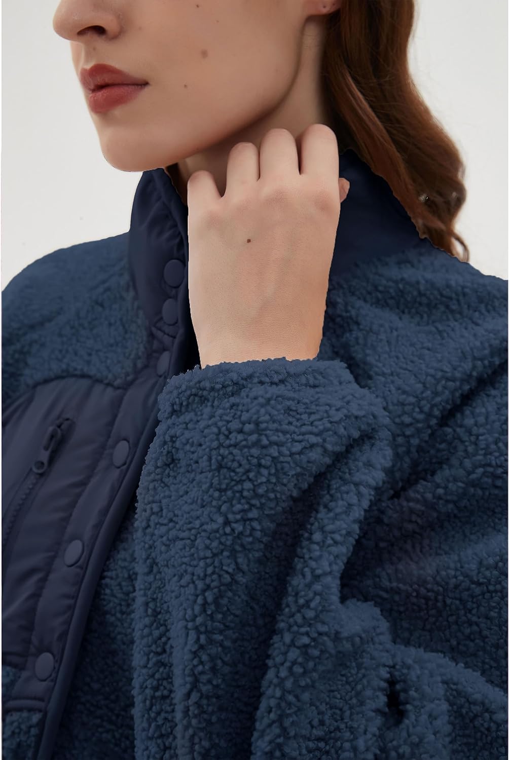 Daacee Fuzzy Fleece Jacket Women Winter Warm Button Down Sherpa Shacket Coats Outerwear with Pockets - Image 5