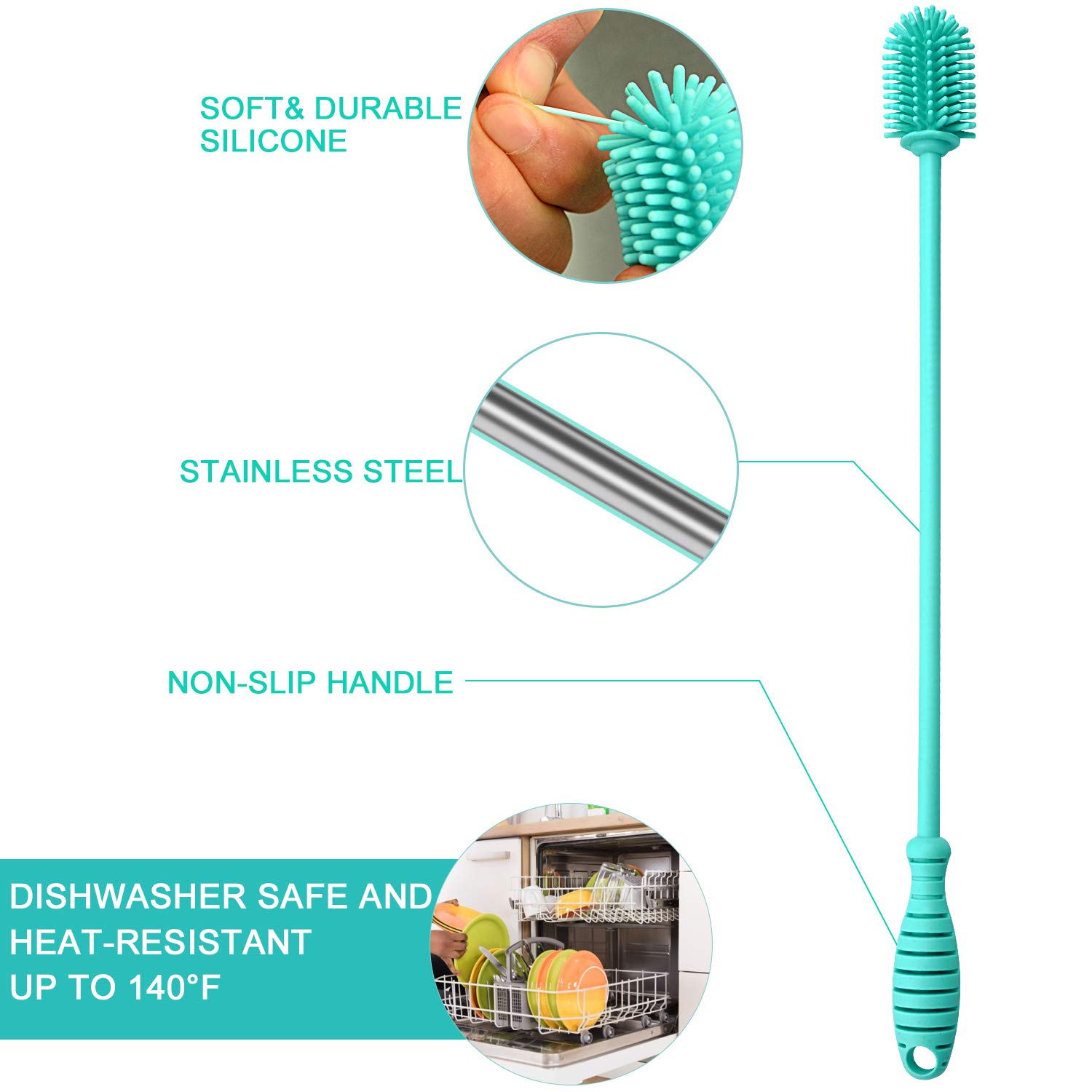 Spazzola 3 In 1 Per Bottiglie E Tazze – Set Con Spugna In Silicone Per Coperchi E Fessure (blu)