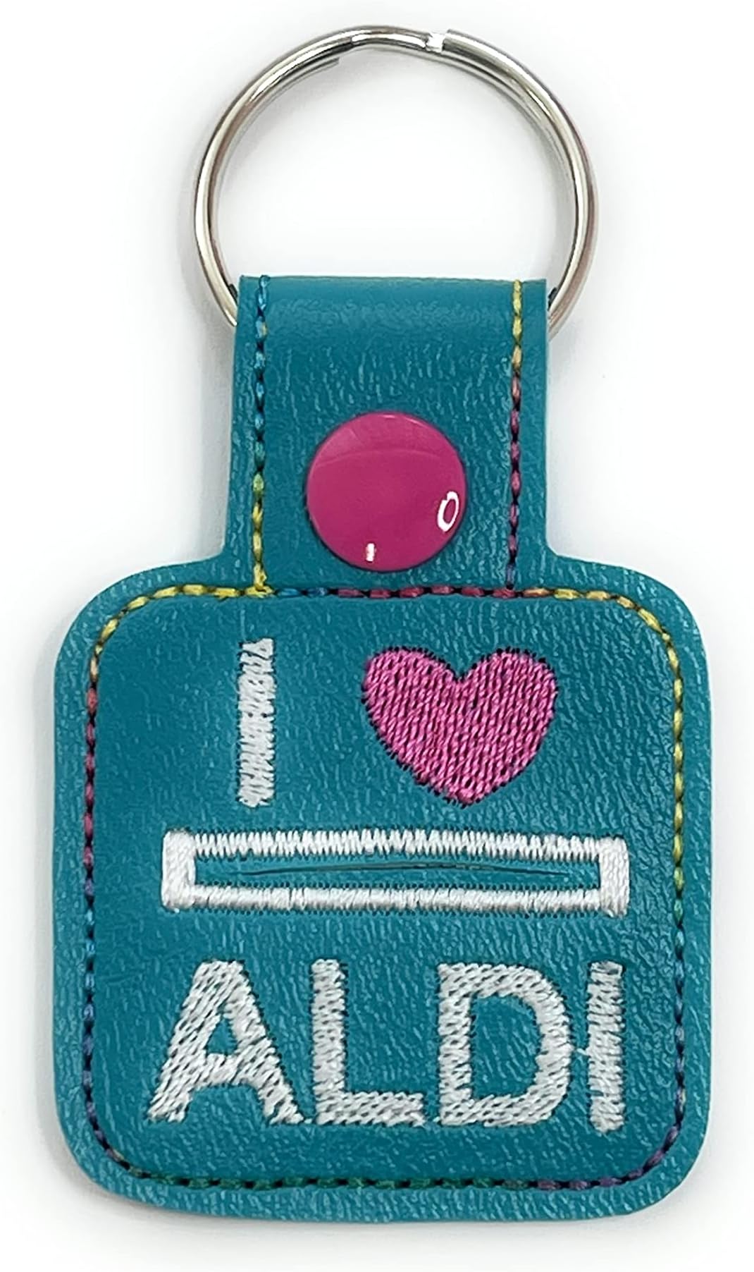 Aldi Quarter holder keeper keychain, I love Aldi Key Chain, Teal and Hot Pink