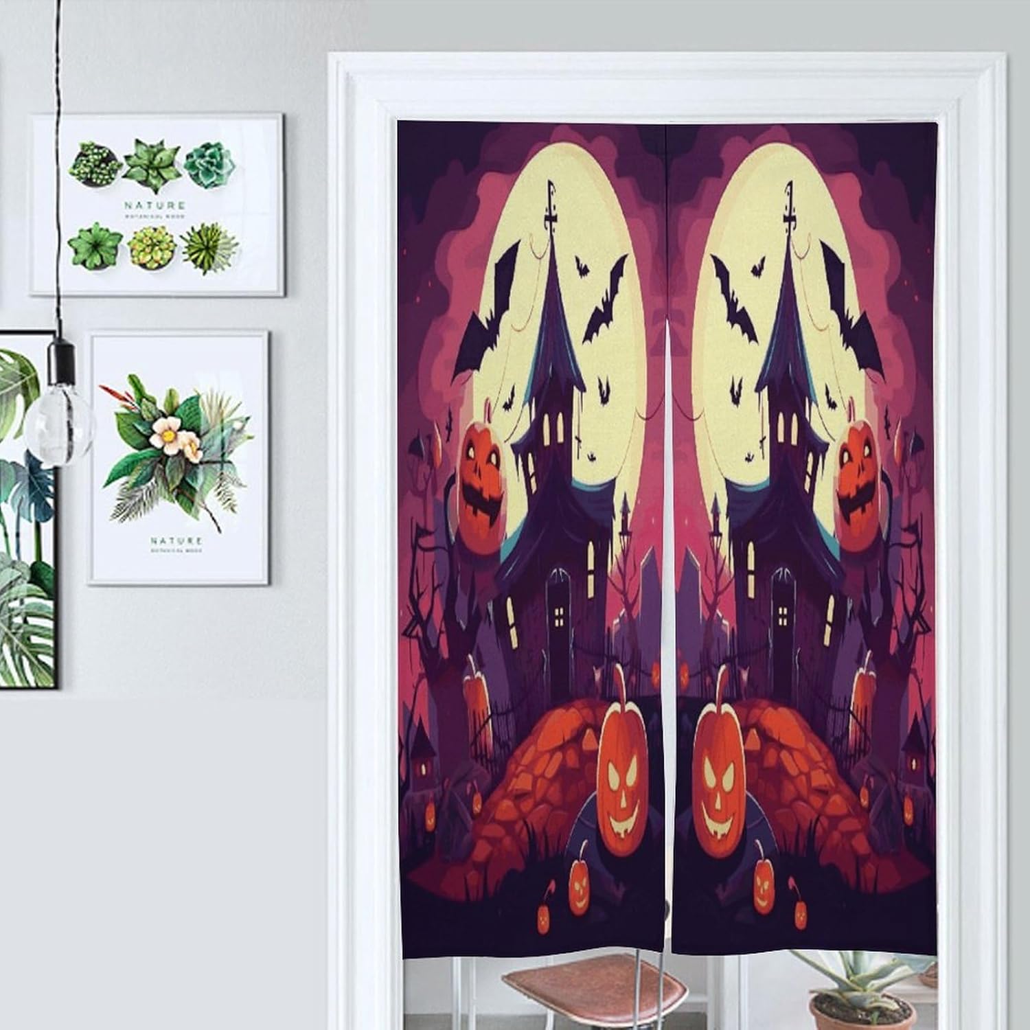 Happy Halloween Door Curtain Printed Doorway Noren Japanese Style Doorway Room Divider Curtains for Privacy Partition Divider Kitchen Home Decorations Wall Hanging