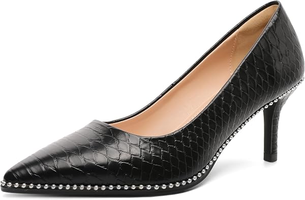Women Beaded Pumps Closed Pointed Toe Pumps Short Sexy Comfort Women Dressy Shoe 2.5 Inches Low Kitten Heels